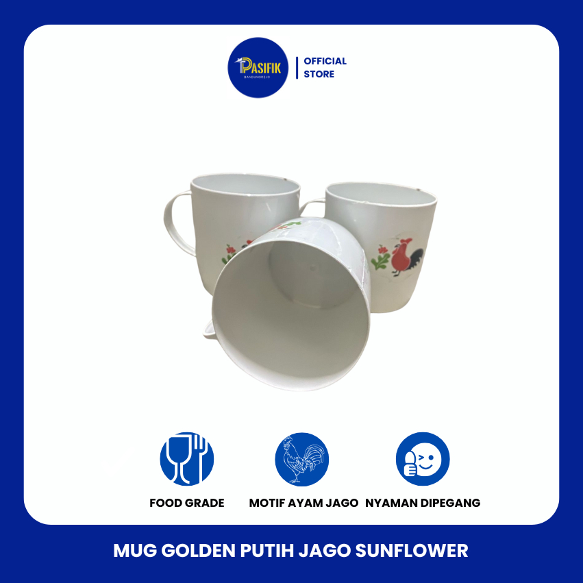 MUG JAGO PLASTIK MOTIF AYAM JAGO / MUG GOLDEN PUTIH JAGO SUNFLOWER