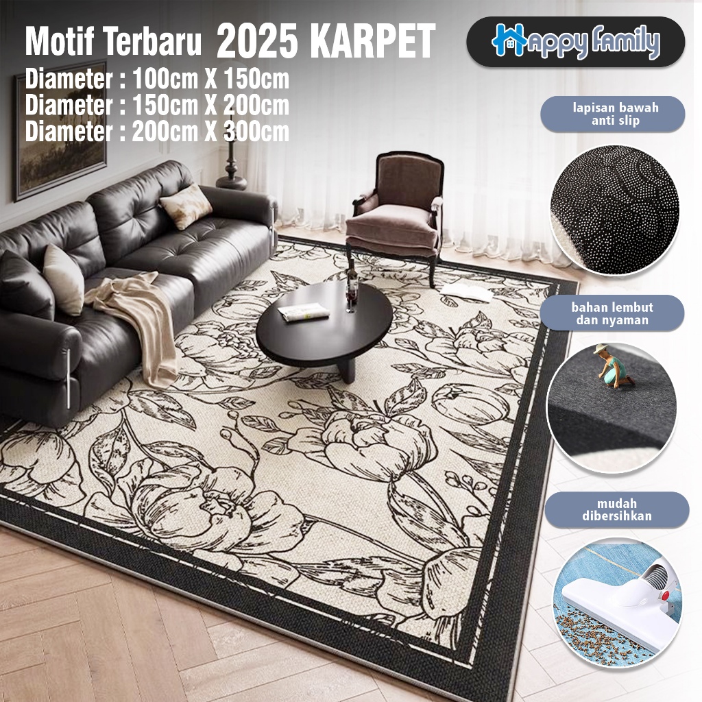(HF) BELI LOKAL Karpet Lantai Eropa Permadani 100x150cm & 150x200cm & 200x300cm Anti Slip Ruang Tamu