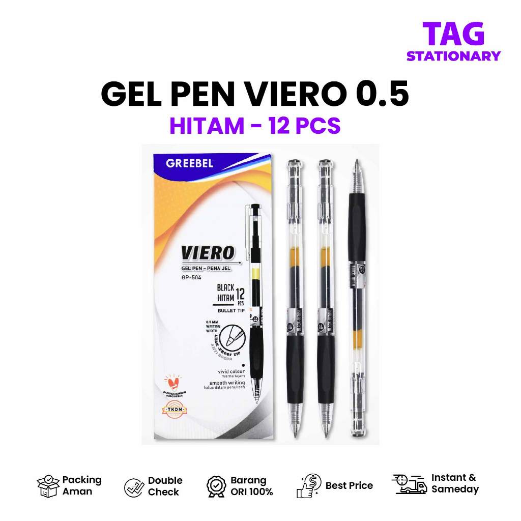 

GREEBEL Bolpen Pulpen Gel / Gel Pen GP-504 Viero 0.5 Tinta Hitam (12PCS/SET) / Ballpen Pulpen Cetek
