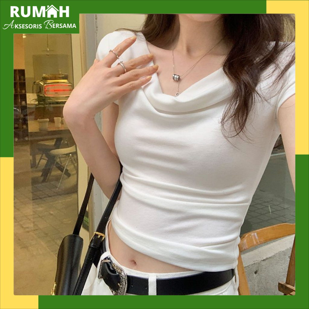 RAB BJ521 Short Sleeve  Off Shoulder Plain Atasan Baju Wanita Kaos Off Shoulder Elgant Korean Style