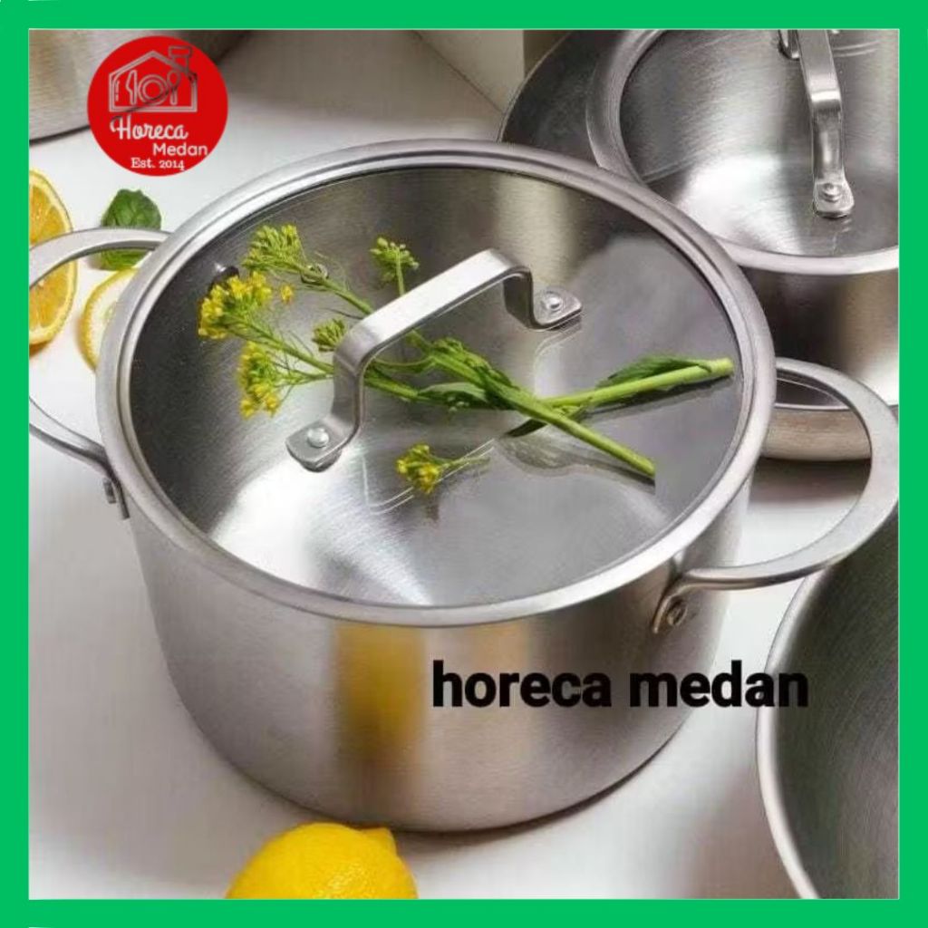 PANCI SOUP POT / SAUCE POT DUTCH OVEN PICASSO STAINLESS STEEL SUS 304 5PLY TUTUP KACA