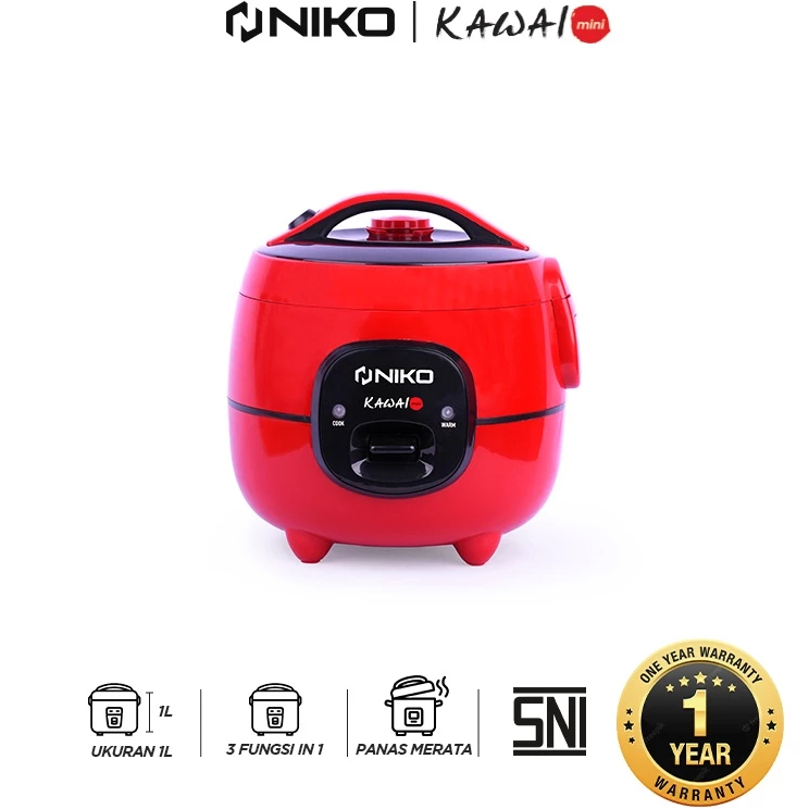 Niko Kawai Rice Cooker / Magic Com 1 Liter 3 in 1 BONUS Gelas Ukur dan Sendok Nasi - FREE ONGKIR