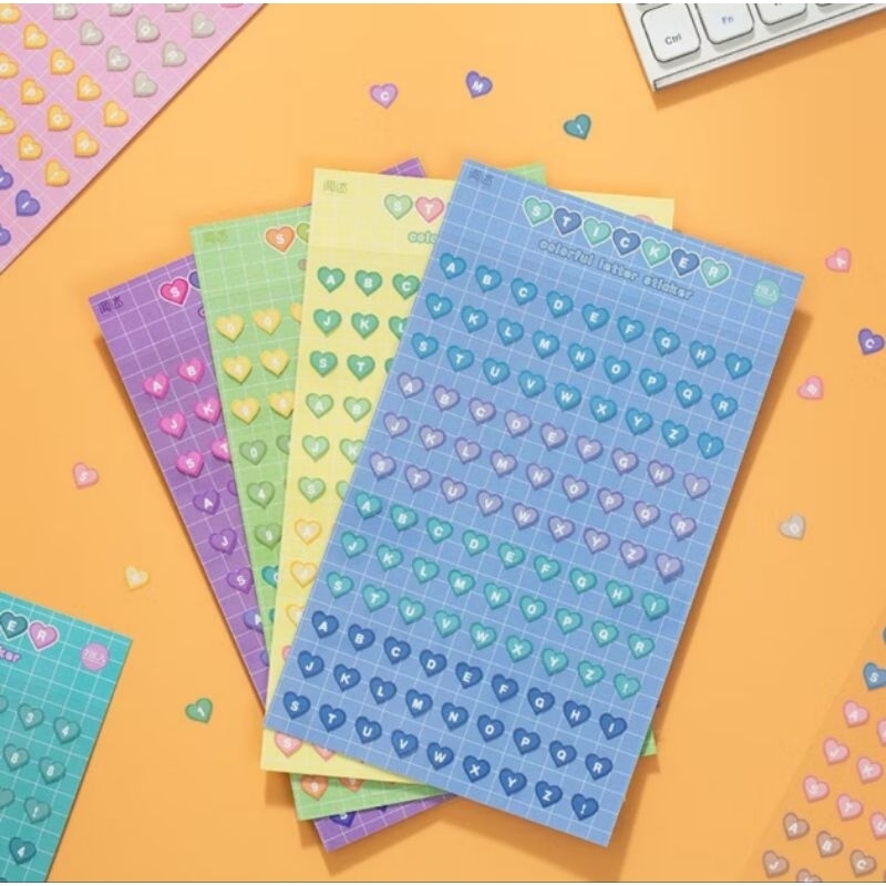 

2 lmbr stiker lucu / motif love sticker angka number huruf jurnal dekor hias diary planner