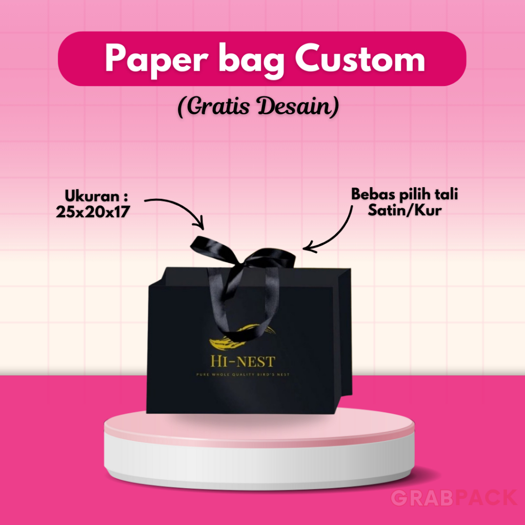 

Paperbag Landscape hitam Custom-Tas kertas shopping bag tali satin/Kur Cetak paper bag Custom