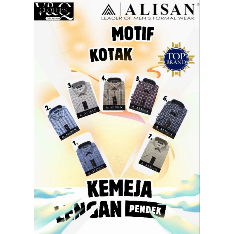 Kemeja Alisan Pria Lengan Pendek Motif Kotak - kotak Original 100%