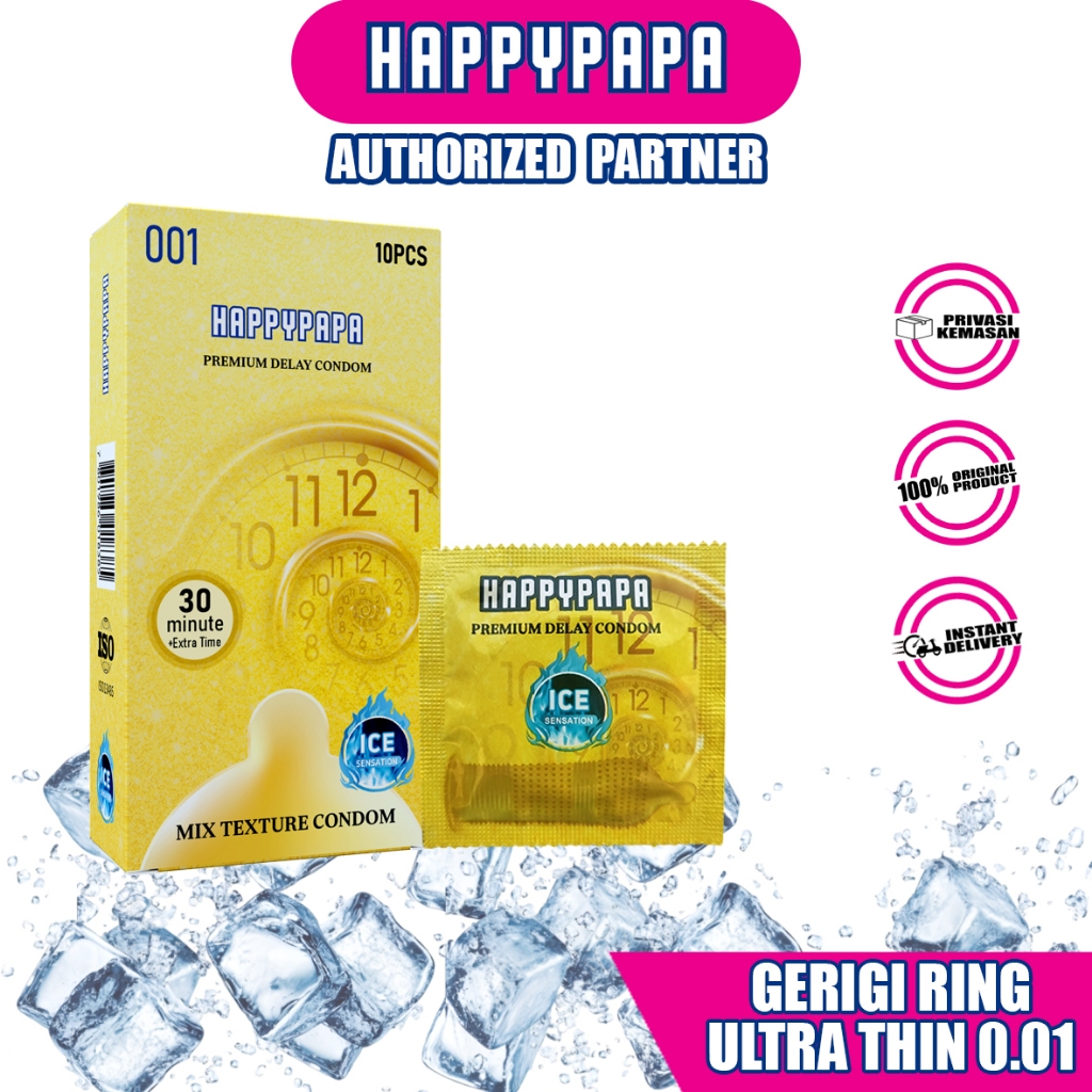 Kondom 0.01 Gerigi Ring Sensasi Dingin Super Tipis Happy Papa -  Kondom Gerigi Pipa 0.01 Anti Bocor