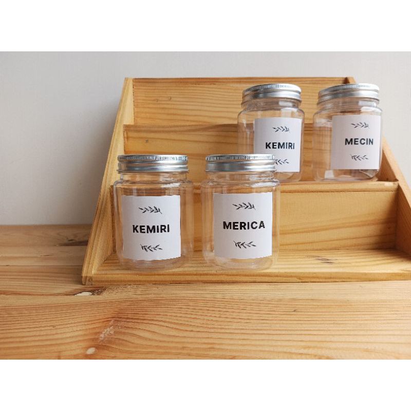 Toples Bumbu Dapur Bulat 200 ml Tutup Silver Alu Label Putih Premium