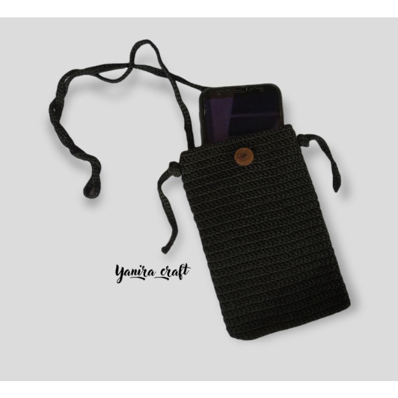 Tas hp rajut handmade polos | tas rajut selempang kecil