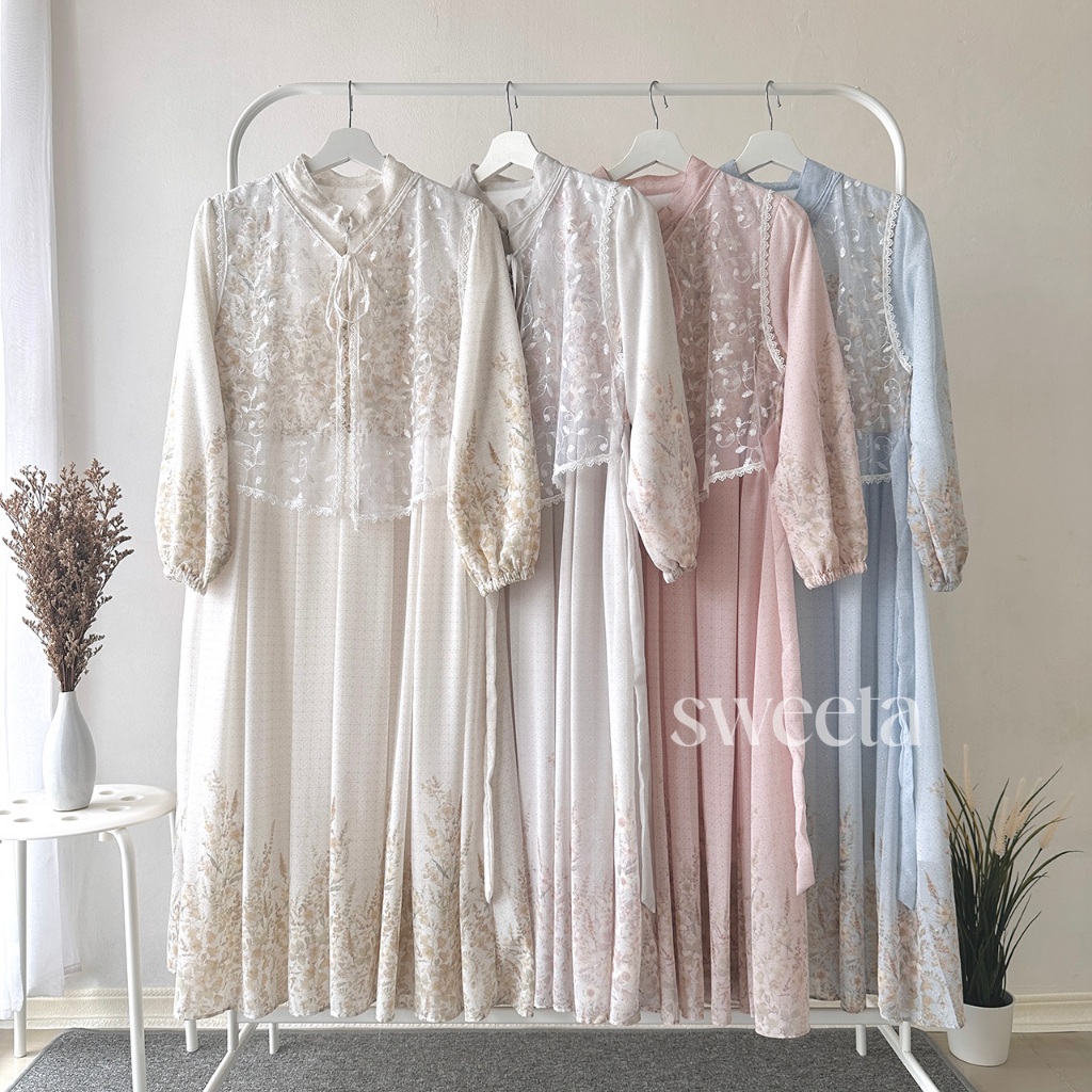 SWEETA | Midi Dress Vest Mix Tile Mutiara | LD 105cm | Ceruty | Korea Style | Atasan Wanita |Muslim