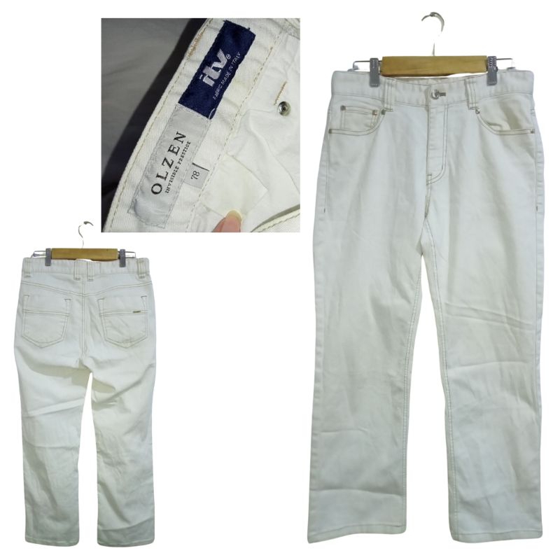 Celana Jeans Highwaist Loose BrokenWhite Ivory OLZEN Original