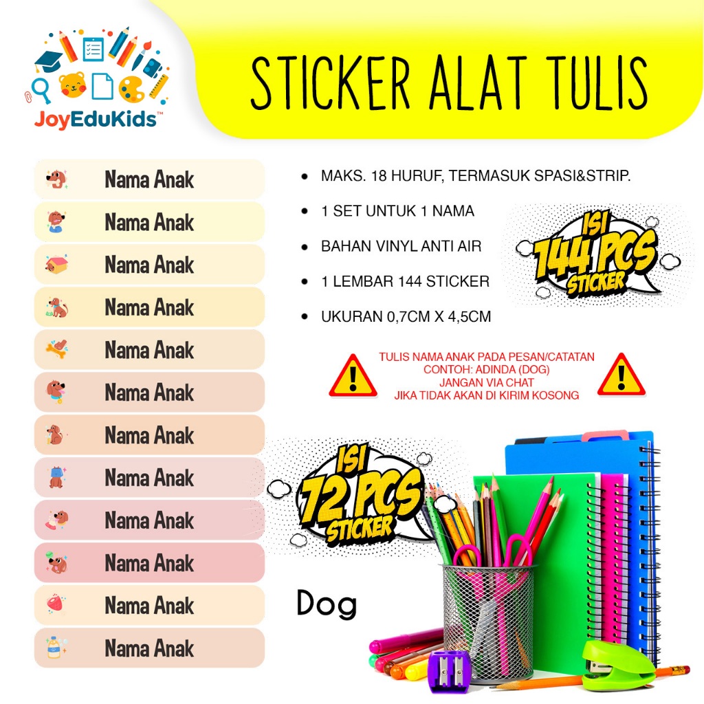 

Stiker Nama Pensil Anak Dog 72pcs | Bisa Tulis Nama Sendiri - Waterproof