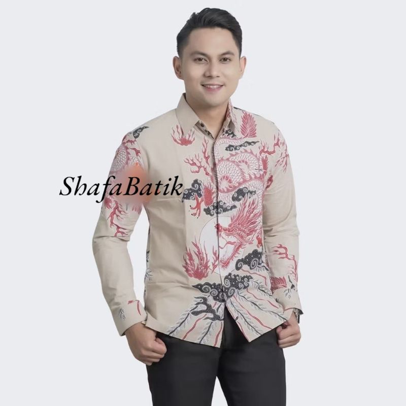 Kemeja Batik NAGA MERAH lengan panjang full furing
