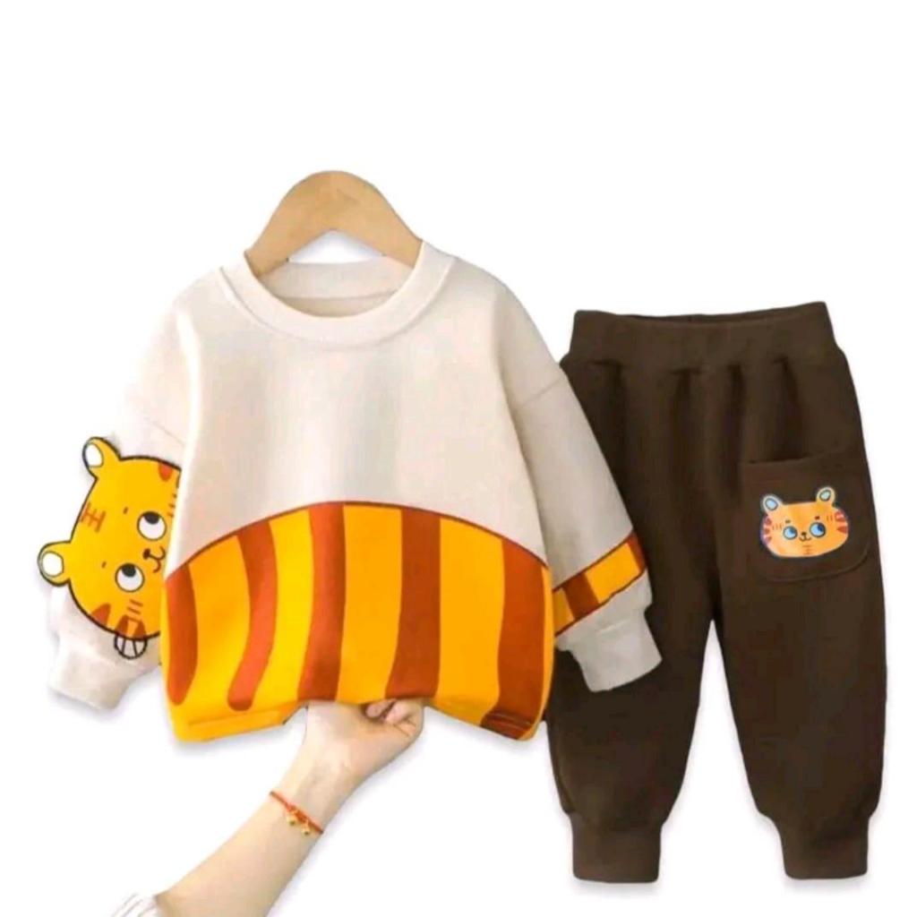 Setelan switer anak laki-laki dan perempuan motif kucing untuk usia 0-6 tahun lengan panjang