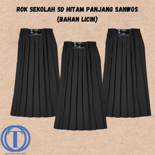 ROK SEKOLAH SD HITAM  PANJANG BAHAN SANWOS (LICIN)