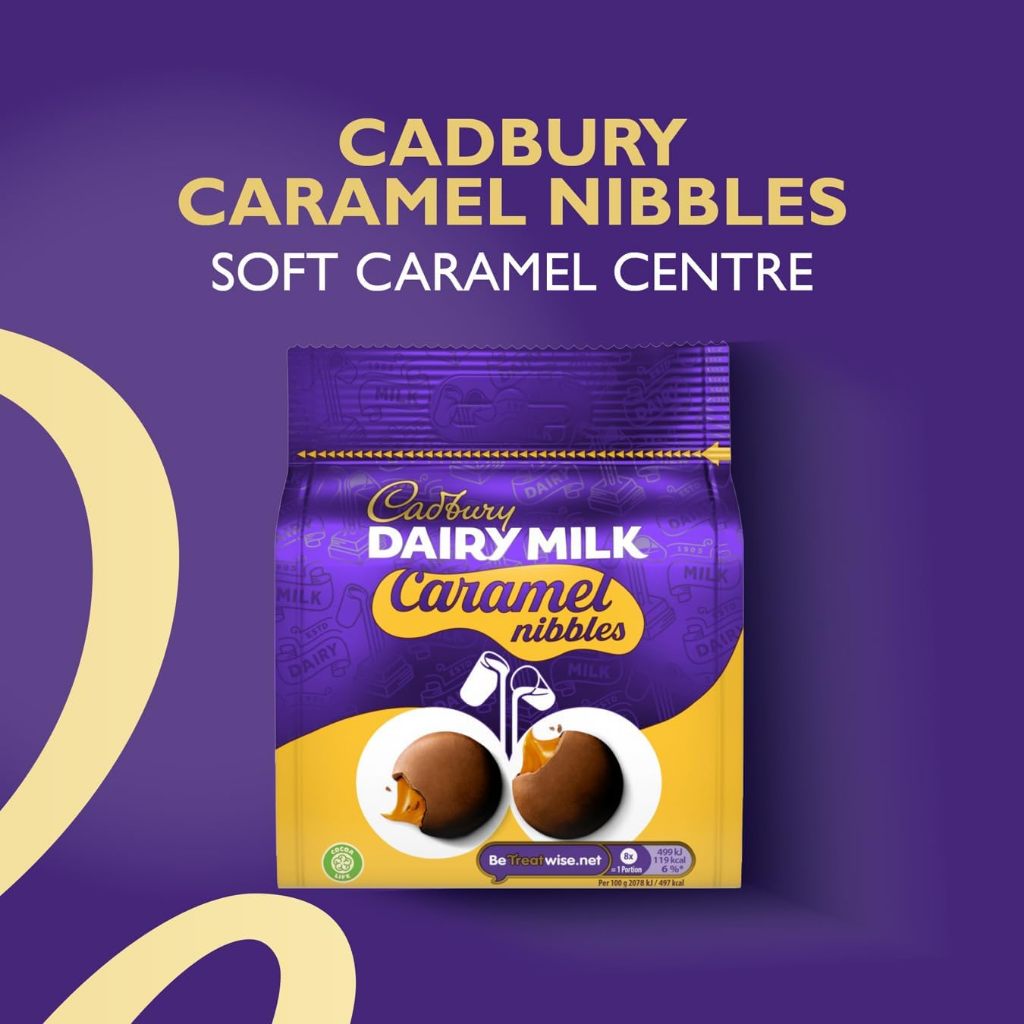 

Biskuit, Kue, & Wafer Snack Singapore [READYSTOCK EXP 2026] Cadbury Dairy Milk Caramel Nibbles Pouch 95g (Made in UK) | Jastip Malaysia Singapore Trusted Snack