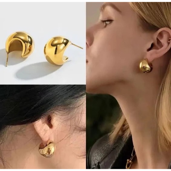 ANTI KARAT Anting Titanium Emas Bulat Tebal Airdrop Hoop Earrings Anting Stainless Model Hoop Tebal 