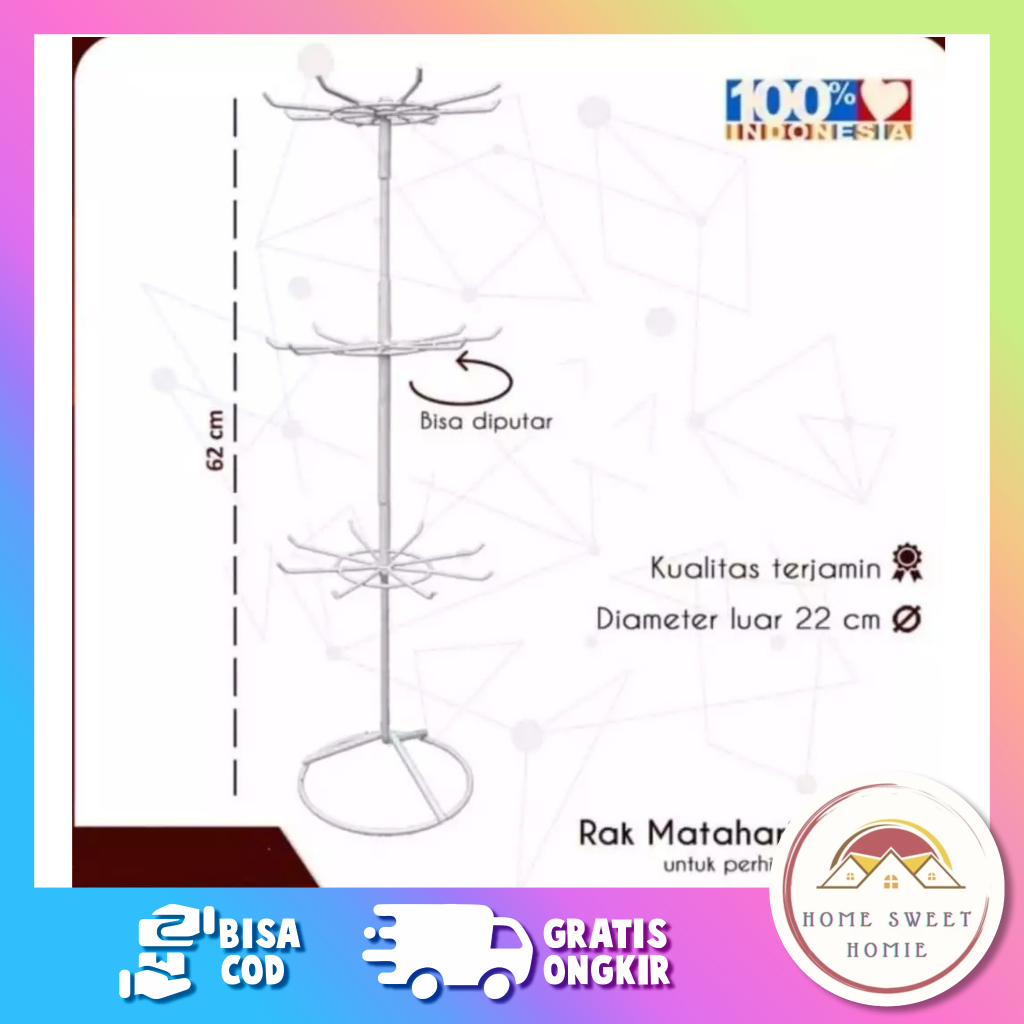 Bangpredi89 - Rak Display Matahari 2 & 3 Susun Gantungan Aksesoris HP Gelang Premium Bisa Diputar