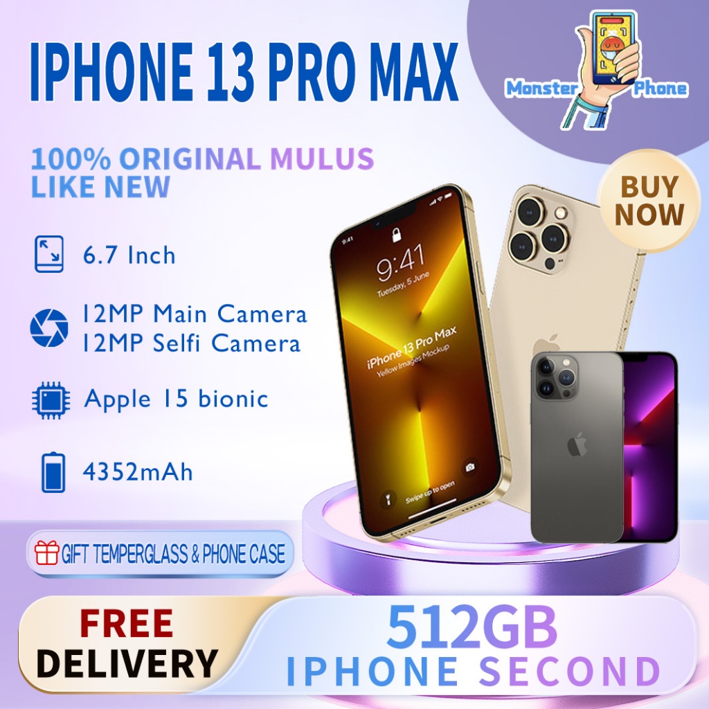 iPhone 13 Pro Max 512GB Fullset Second Original100% OLED-Bagus Mulus Normal Phone 3utools All Green