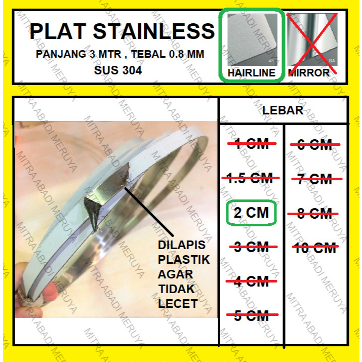 Plat Stainless Hairline 2 cm Plat Strip SS Lis Stainless