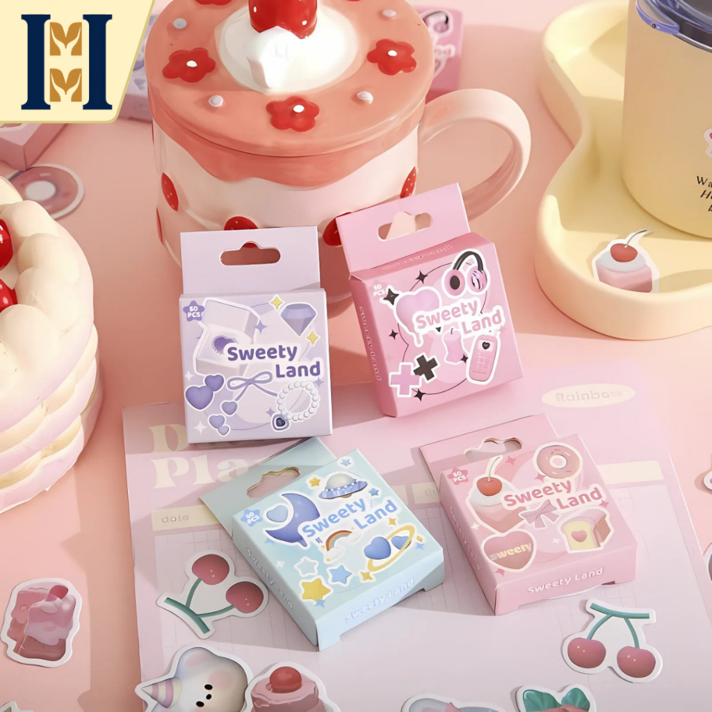 

50 Pcs Sweety Land Deco Diy Scrapbook Sticker Jurnal Diary Planner Kotak