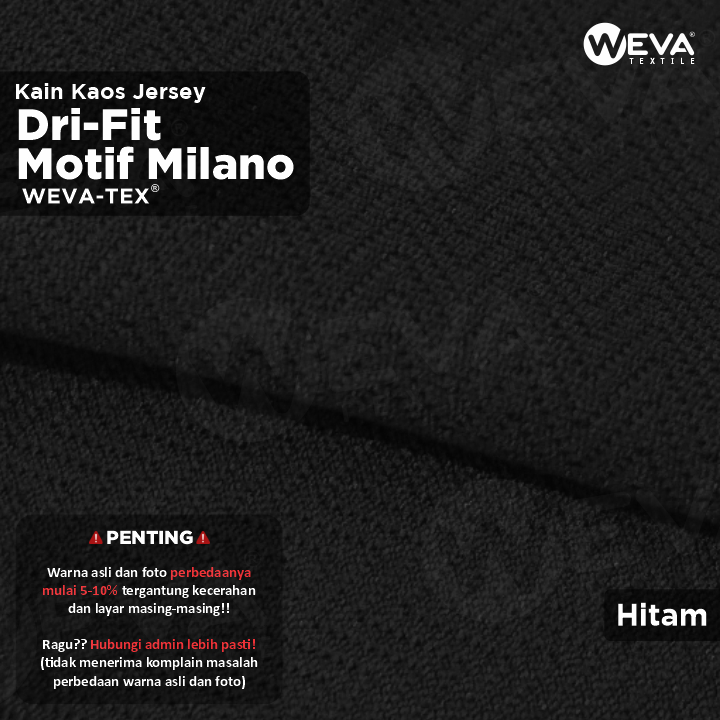 Bahan Kain Jersey Dryfit Milano Hitam - Kain Drifit Weva Textile