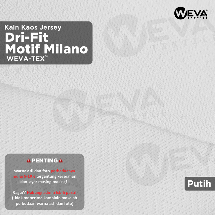 Bahan Kain Jersey Dryfit Milano Putih - Kain Drifit Weva Textile