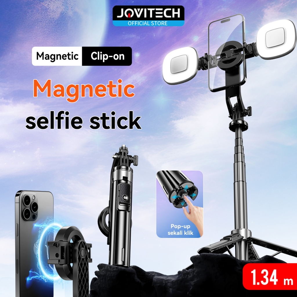 Jovitech MAG16 Tripod Cell phone clip dan Magnetic 2in1 Bluetooth Selfie Stick Tripod 540° Rotatable