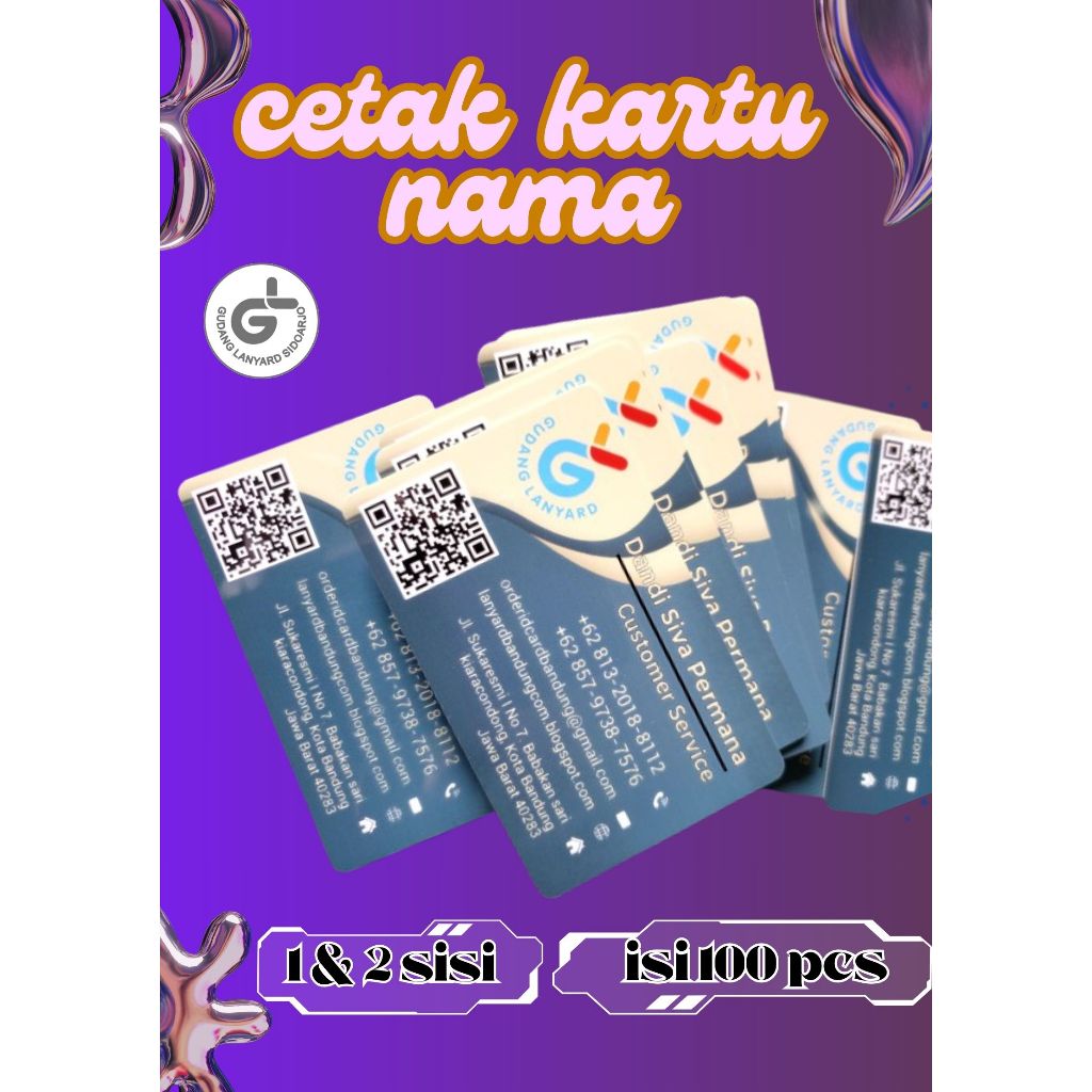 

Cetak kartu nama PVC custom 1 sisi / 2 sisi, kartu nama plastik box 2 nama isi 100 pcs