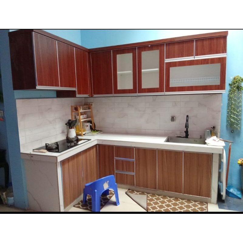 kitchen set atas hpl model L kayu multiblok