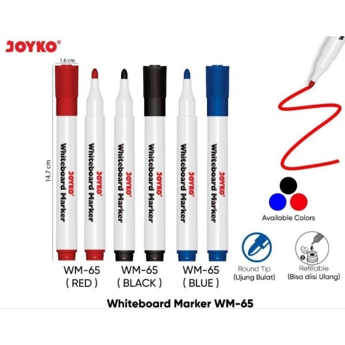 

Joyko Whiteboard Marker WM-65 (Red, Black & Blue) Joyko WM-65 Whiteboard Marker / Spidol Papan Tulis Bisa Dihapus) - Murah