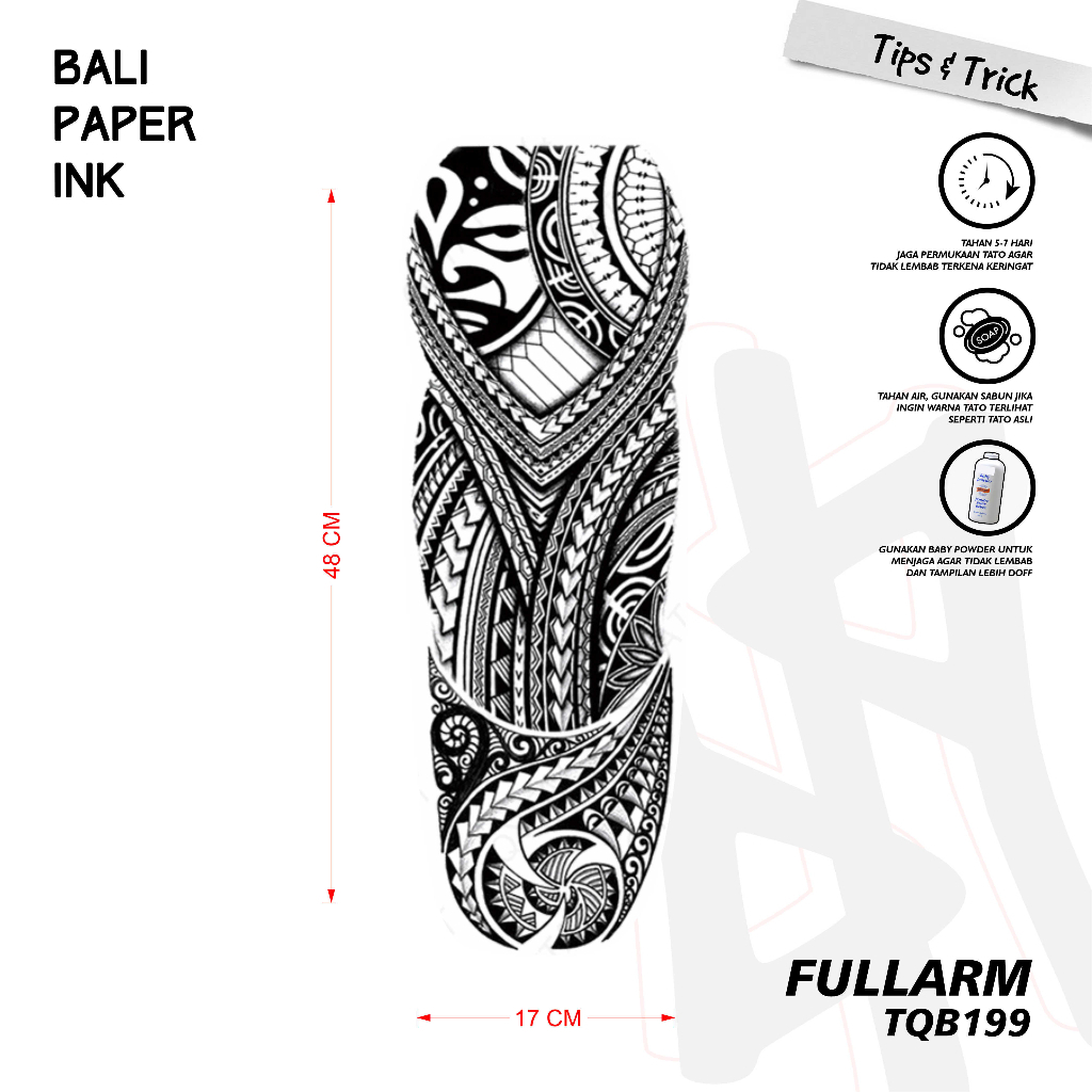 Bali Paper Ink TQB199 Maori Tattoo Temporary Basic Tato Temporer Full Arm - Tato Lengan