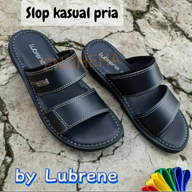 Sandal slop pria kasual Lubrene formal kulit sintetis
