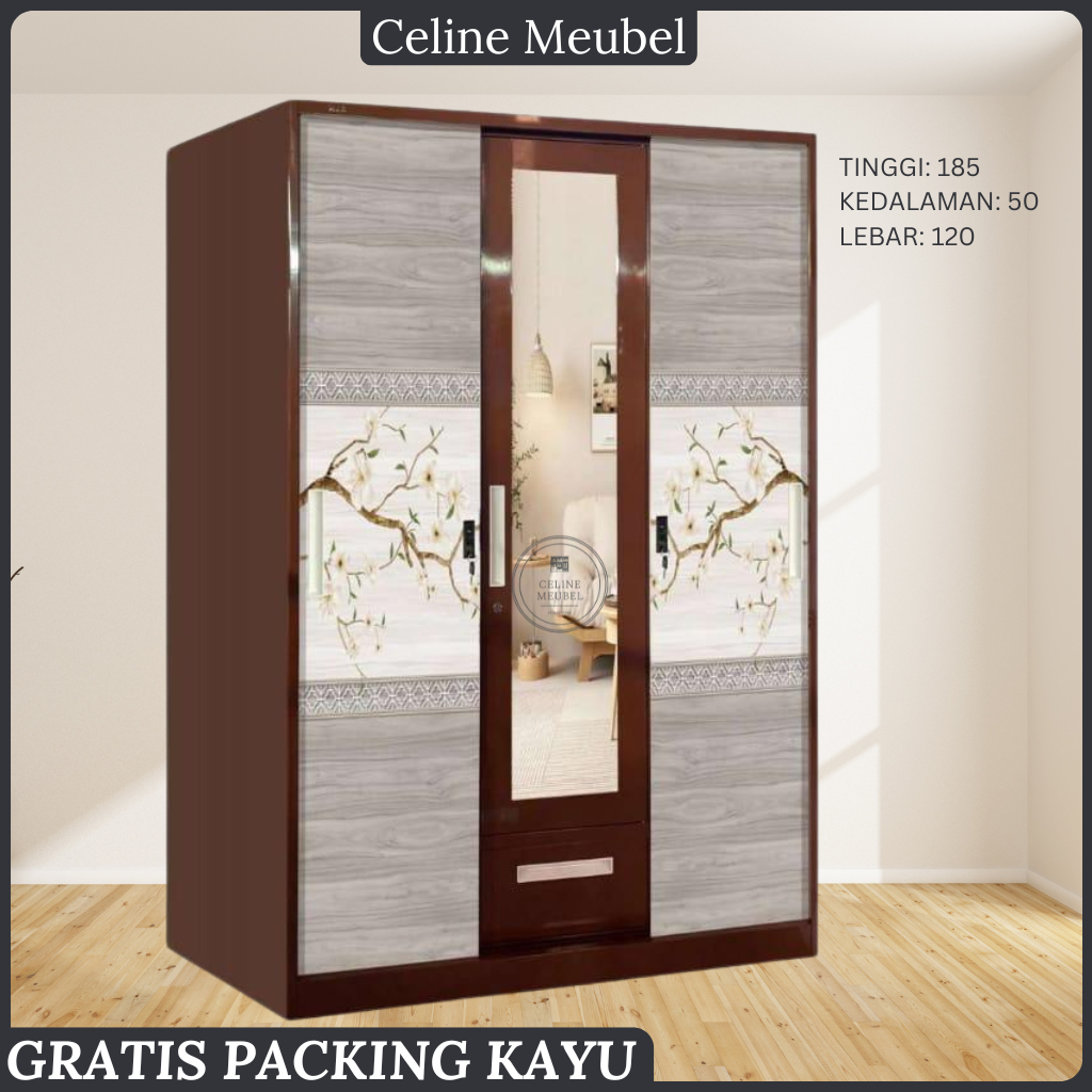 MJR. Lemari Baju Besi Sliding - Lemari Baju 3 Pintu - Lemari Baju Besi - Lemari sliding Baju Besi - 