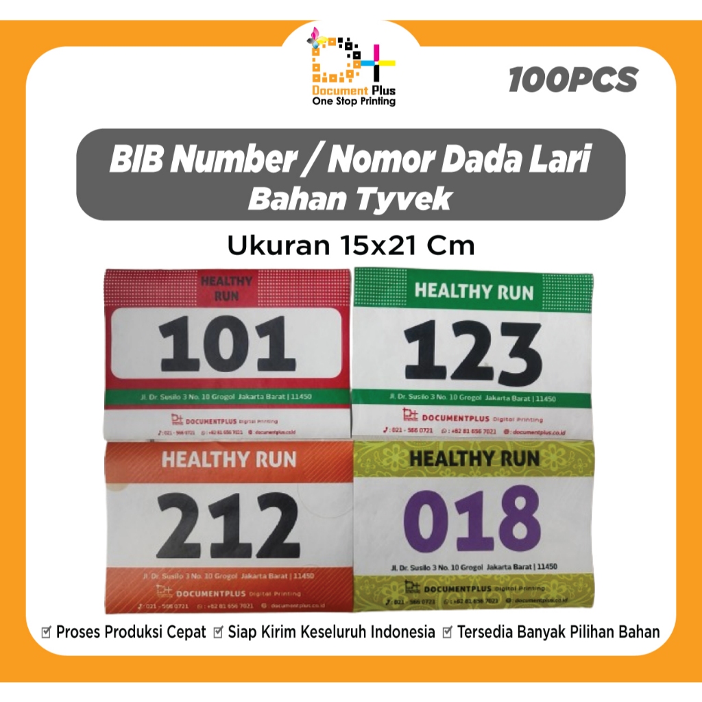 BIB Number / Nomor Dada Lari Bahan Tyvek anti air ukuran 21x15 cm