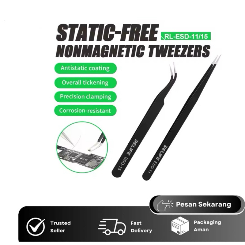 Alat Service Hp Pinset Bengkok dan Lurus 1 Set Antistatic Relife ESD-11 dan 15