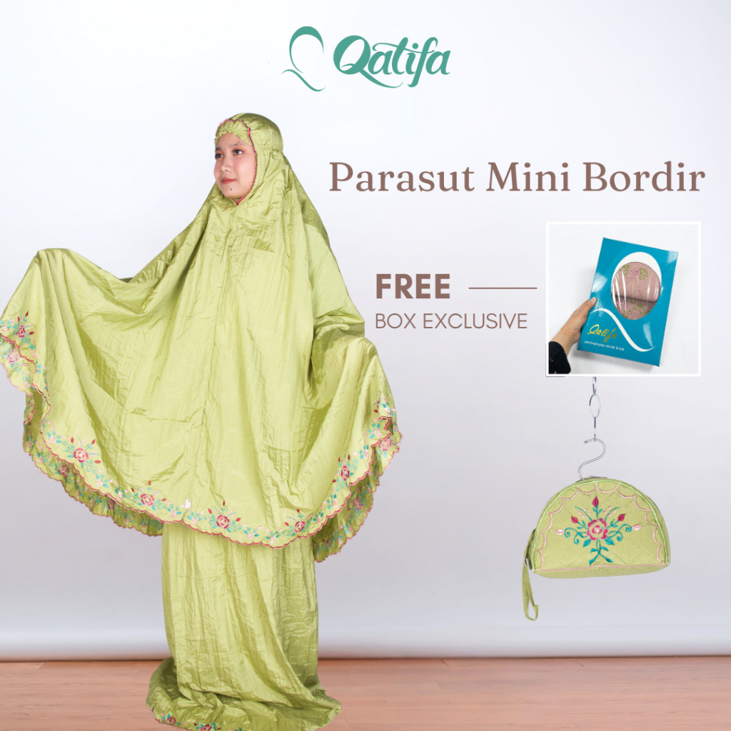 Mukena Bordir Parasut Premium Motif Traveling Mini Pouch Jadul Bunga Bordir by Rumah Qatifa