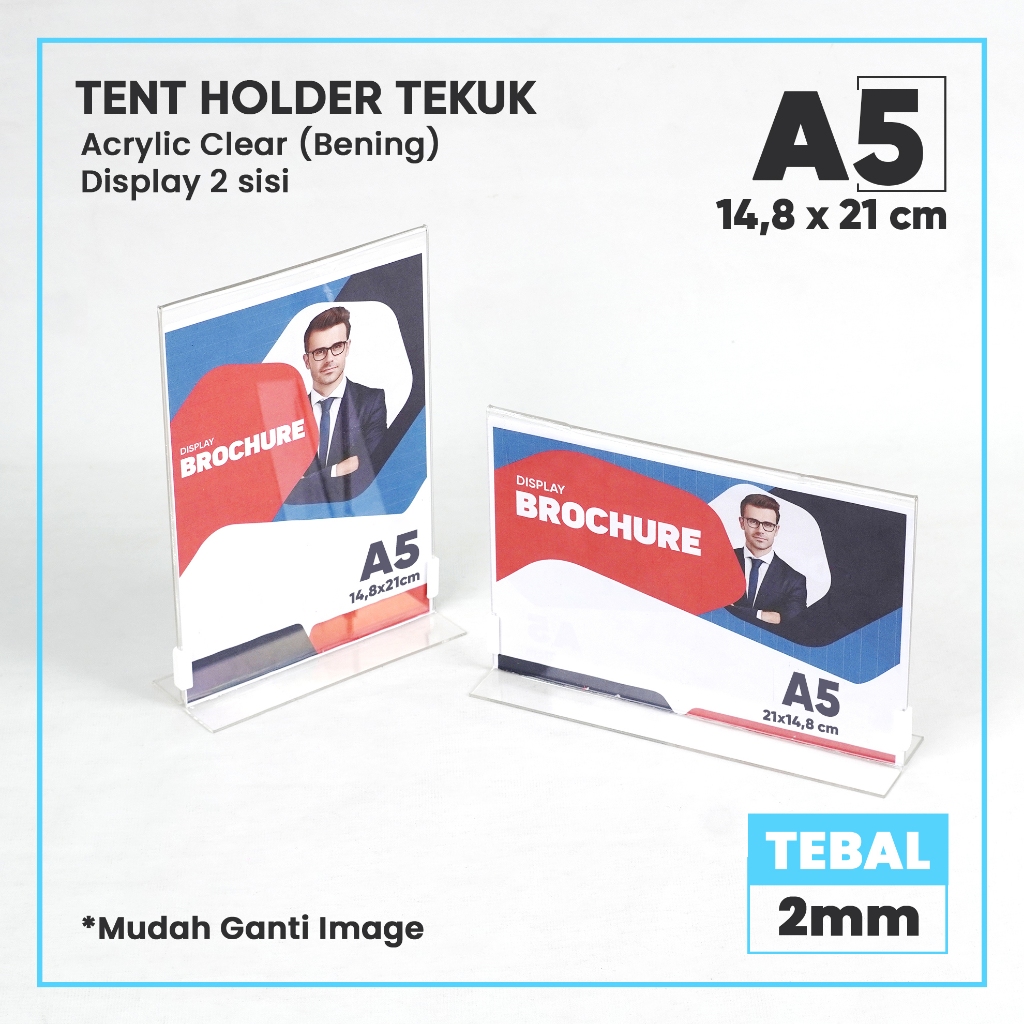 

Tempat Brosur Akrilik / Tempat Qris Barcode Model Tekuk Ukuran A5