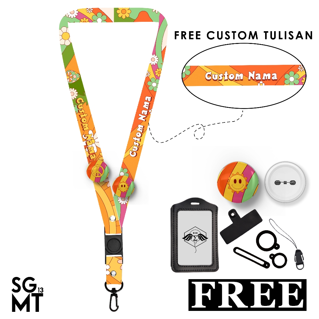 

Lanyard Custom Nama Satuan 2cm Full Printing New Model Free Pin Bros + Oring Tali Gantungan ID Card