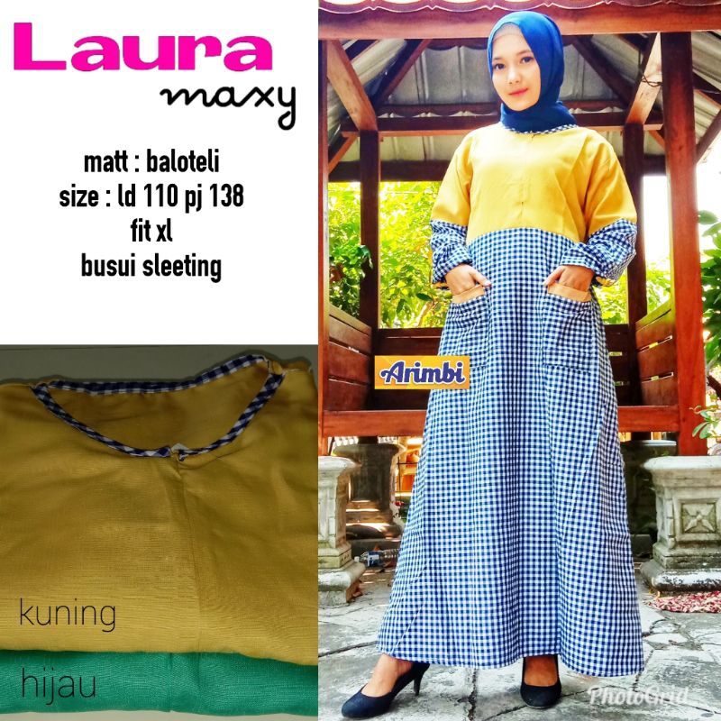 Gamis motif polos kombinasi kotak-kotak