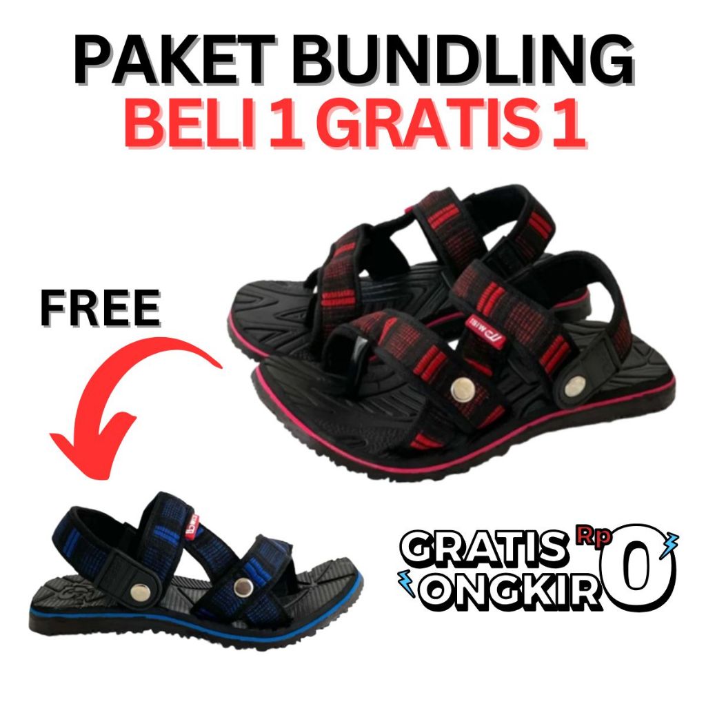Tahan Lama  Promo Beli 1 Gratis 1 Sandal Gunung Anak Pria Wanita Upper Polyster Webbing+Universal
