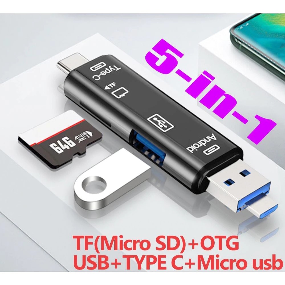 Card Reader usb Mirco & tipe c 5in1 OTG Micro SD Card Rider USB Colokan USB Type C & Micro USB