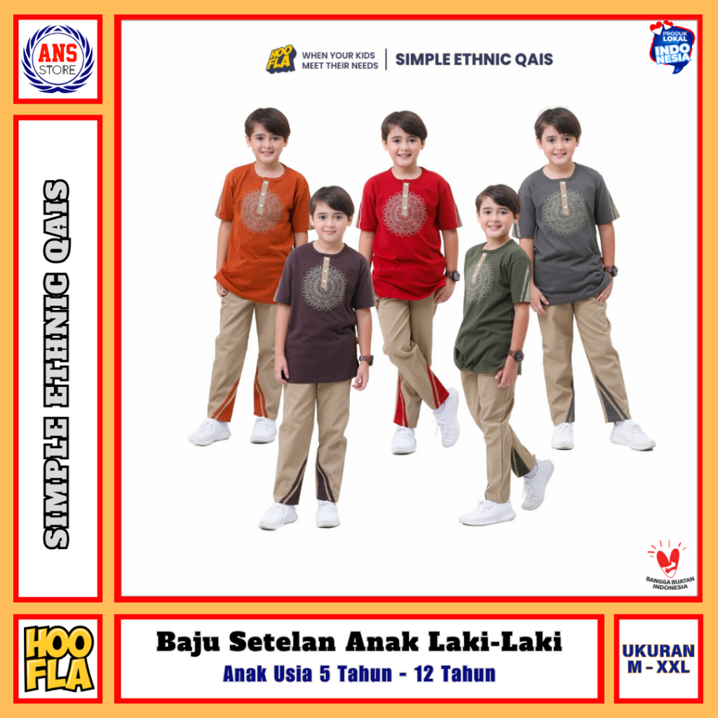 HOOFLA Apparels - SIMPLE ETHNIC QAIS Setelan Anak Laki-Laki Kaos dan Celana HOOFLA Apparels - Simple