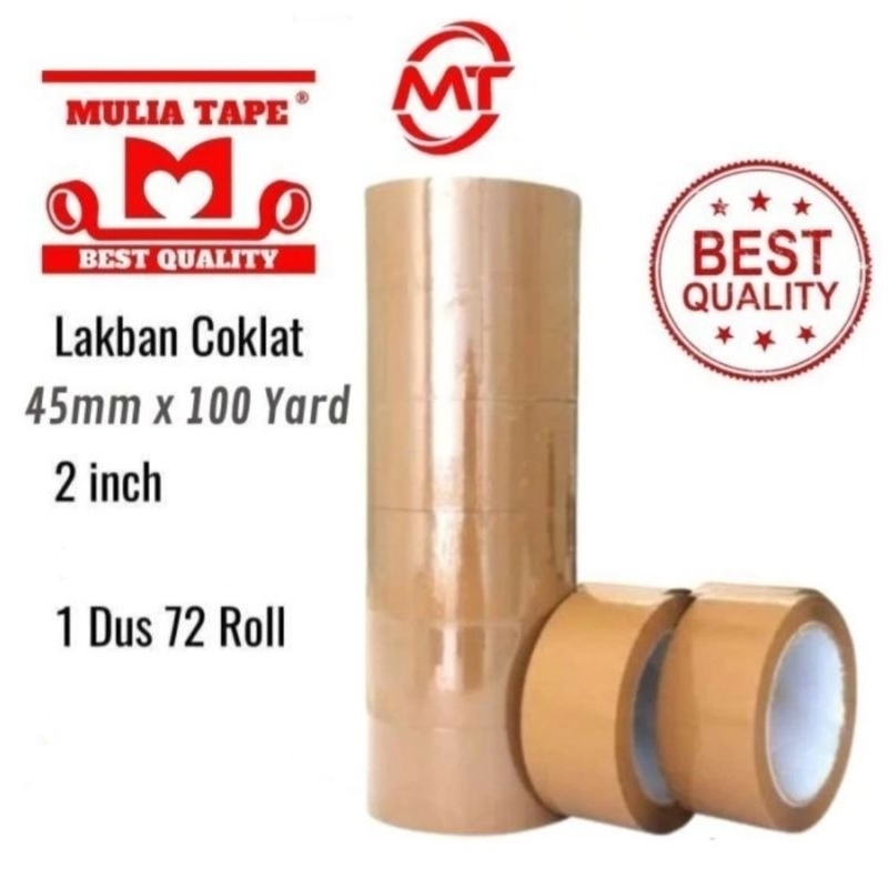 

Lakban Mulia Tape 45mm X 100Yard Bening / Coklat 1 Dus isi 72roll