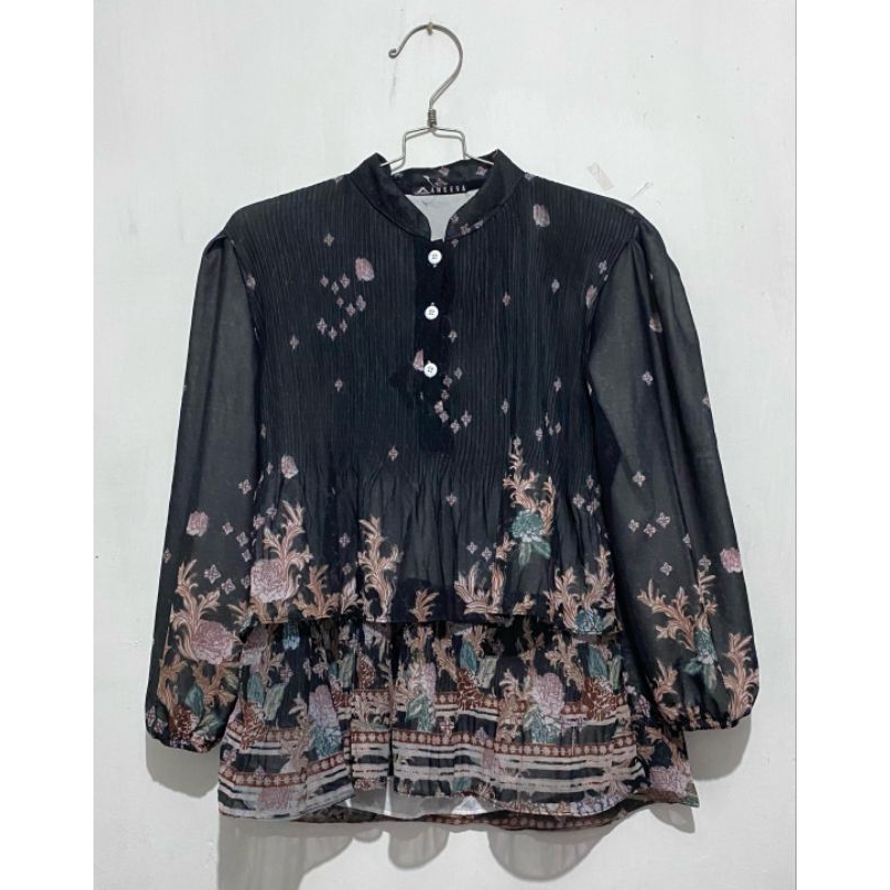 Atasan Plisket Ceruty Hitam Motif