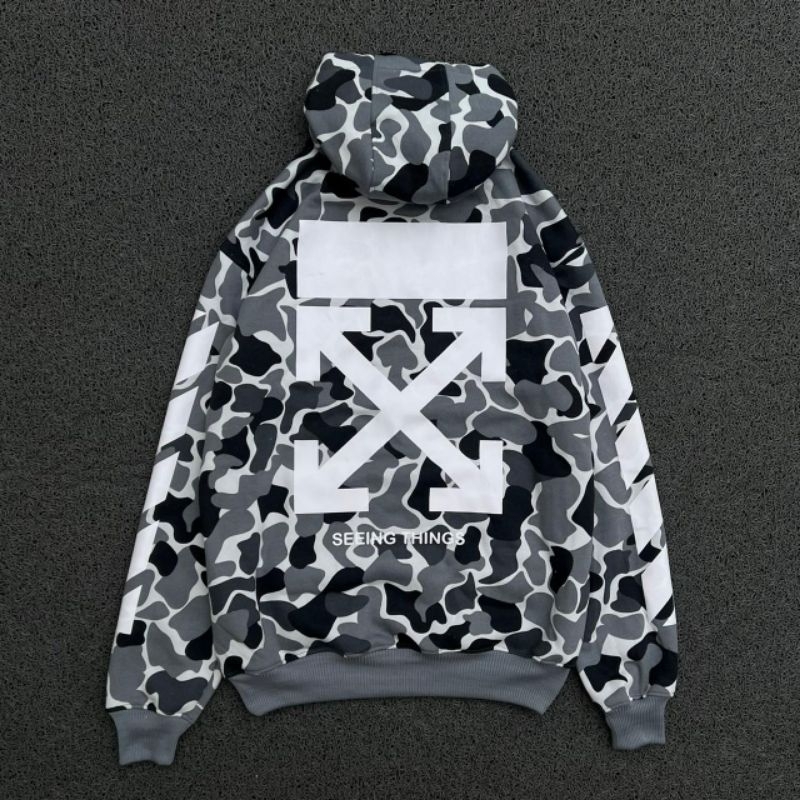OFF WHITE - Sweater Hoodie Jaket Camo/Loreng/Army FullTag Lebel Pria&Wanita Size M L XL Best Seller
