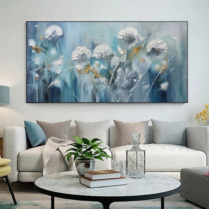 Lukisan bunga dandelion putih biru keren