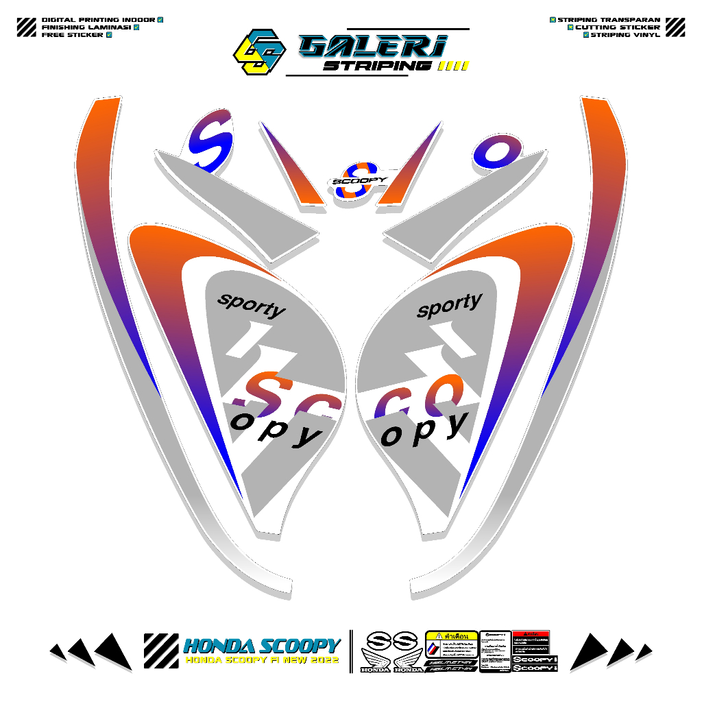 STRIPING HONDA SCOOPY FI TAHUN 2021-2022 MOTIF 6 STIKER SCOOPY Fi SPORTY PRESTIGE STYLISH LIS ORI
