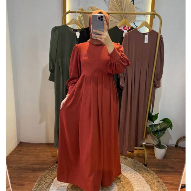 Dress Crinkle Airflow Gamis Formal Muslim Flowy Balon