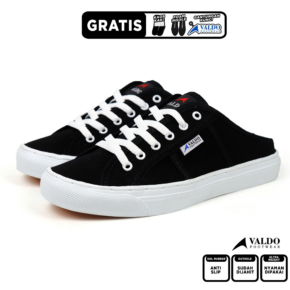 KODE R1E Valdo Footwear Avrin Sepatu Sandal Slop Black And White AV2