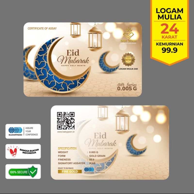 Baby Gram Idul Fitri SABIT 0.005 0,005 Gram Emas Mini Gold Logam Mulia 24 Karat